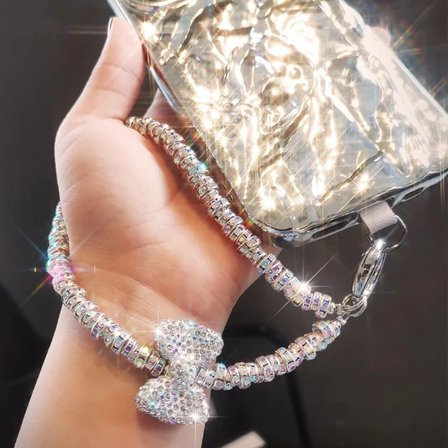 Alt view image 5 of 7 - Luxury Diamond Phone Wrist Strap Phone Lanyard With Phone Tether Tab Shiny Rhinestone Phone Chain Phone Charm Phone Strap Wrist Lanyard for Keys Bow keychain Wristlet Cell Phone Lanyards for Women