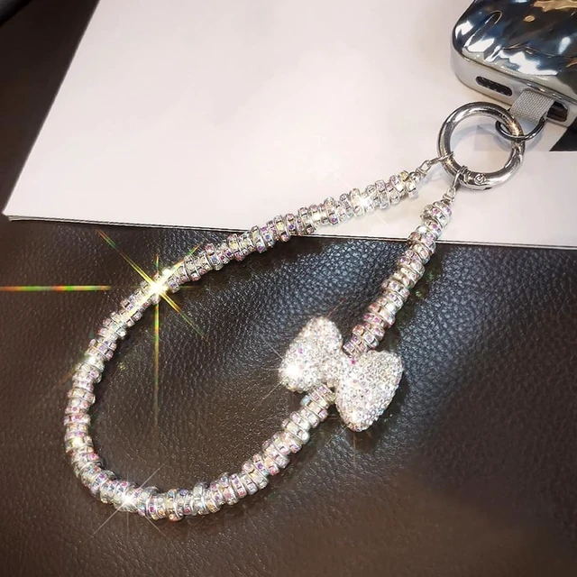 Alt view image 3 of 7 - Luxury Diamond Phone Wrist Strap Phone Lanyard With Phone Tether Tab Shiny Rhinestone Phone Chain Phone Charm Phone Strap Wrist Lanyard for Keys Bow keychain Wristlet Cell Phone Lanyards for Women