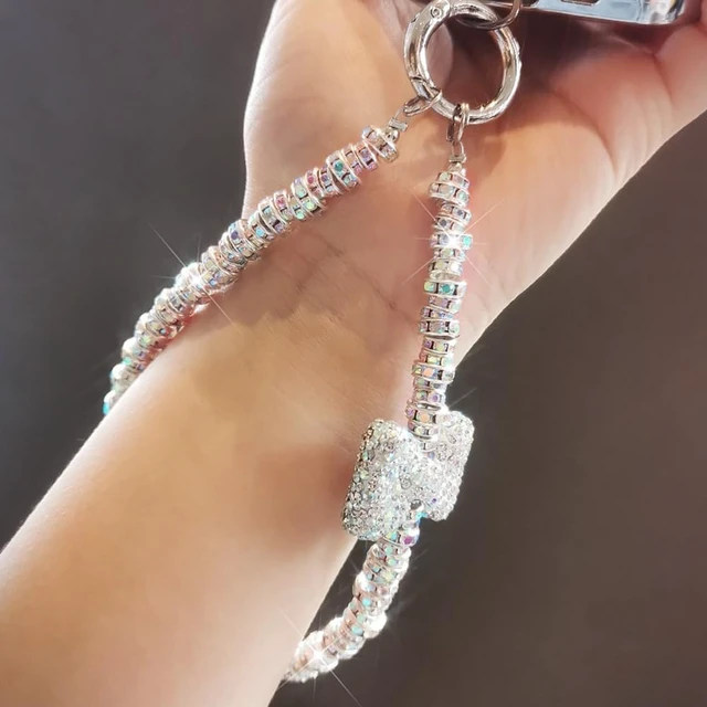 Alt view image 6 of 7 - Luxury Diamond Phone Wrist Strap Phone Lanyard With Phone Tether Tab Shiny Rhinestone Phone Chain Phone Charm Phone Strap Wrist Lanyard for Keys Bow keychain Wristlet Cell Phone Lanyards for Women
