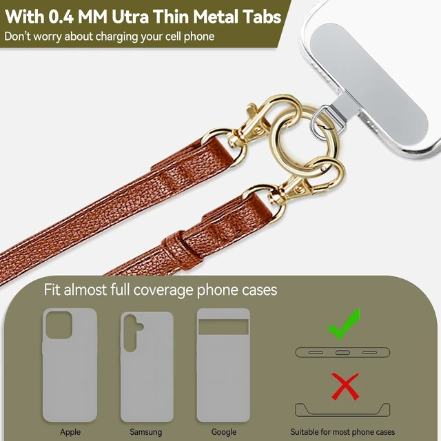 Alt view image 5 of 7 - Clip and Go Phone Strap Crossbody Wrist 2 in 1 Leather Lanyard with Tether Hanging Loops Adjustable Anti-Theft Purse Replacement Handbag Long Thin Shoulder Neck Straps for All Phones Keys Bags Brown