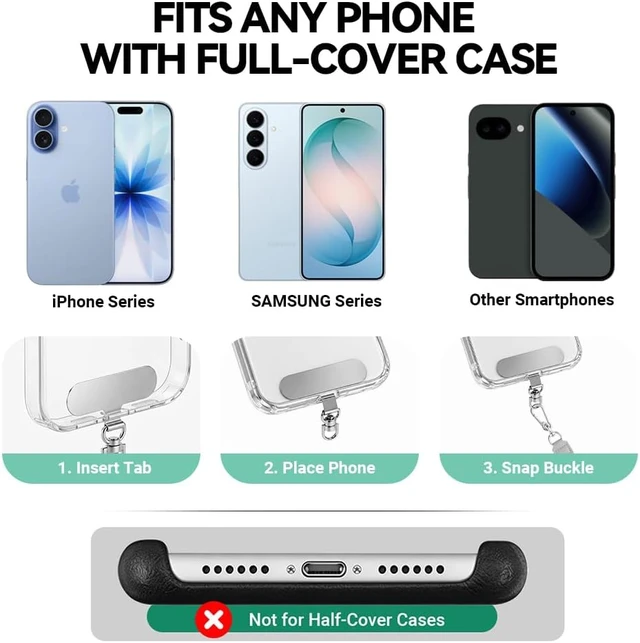 Alt view image 5 of 7 - Universal Metal Phone Tether Tab Heavy-duty Phone Lanyard Tab for Wrist&Crossbody Straps Full-cover Phone Cases