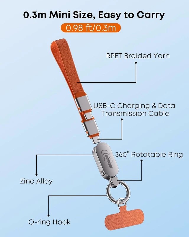 Alt view image 5 of 6 - Phone Wrist Strap & 240W USB-C Cable 2-in-1 Lanyard