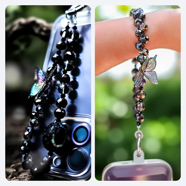 Alt view image 6 of 7 - Phone Charm Wrist Strap Beaded Phone Chain Wristlet Cute Cellphone Charms Lanyard with Tether Tab Keychain