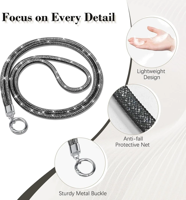 Alt view image 4 of 7 - Rhinestone Phone Lanyard Crossbody Chain Black