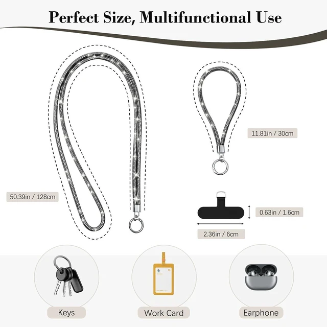 Alt view image 5 of 7 - Rhinestone Phone Lanyard Crossbody Chain Black