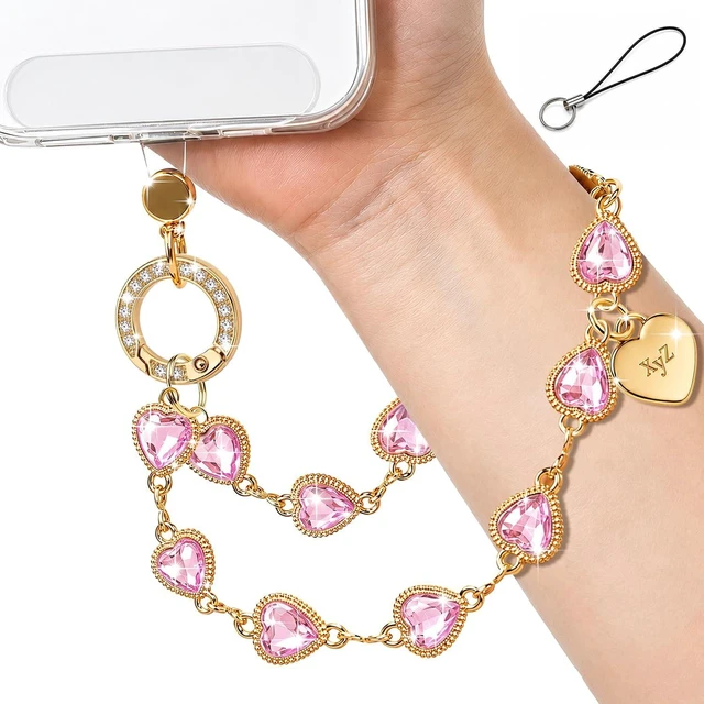 Main image of Heart Phone Charm Wrist StrapSparkle Phone Chain WristletPink