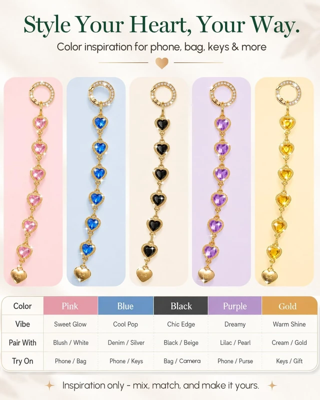 Alt view image 6 of 6 - Heart Phone Charm Wrist StrapSparkle Phone Chain WristletPink