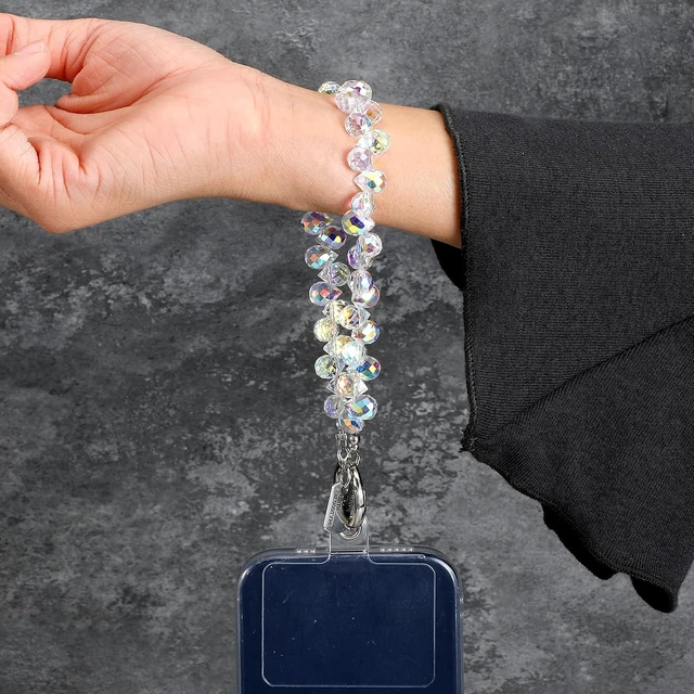 Alt view image 4 of 7 - 2pcs Crystal Beaded Phone Wrist Strap with Tether Tab Cute Phone Bracelet Strap for Women Blingbling Sparkling Cell Phones Wrist Straps Beaded (Deep Purple + Transparent)