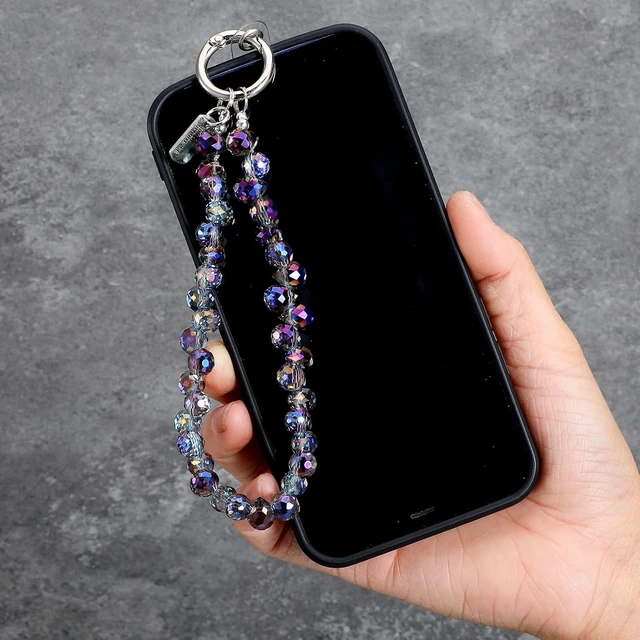 Alt view image 5 of 7 - 2pcs Crystal Beaded Phone Wrist Strap with Tether Tab Cute Phone Bracelet Strap for Women Blingbling Sparkling Cell Phones Wrist Straps Beaded (Deep Purple + Transparent)