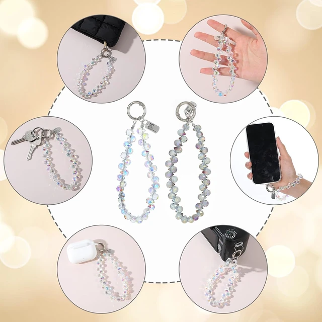 Alt view image 7 of 7 - 2pcs Crystal Beaded Phone Wrist Strap with Tether Tab Cute Phone Bracelet Strap for Women Blingbling Sparkling Cell Phones Wrist Straps Beaded (Deep Purple + Transparent)