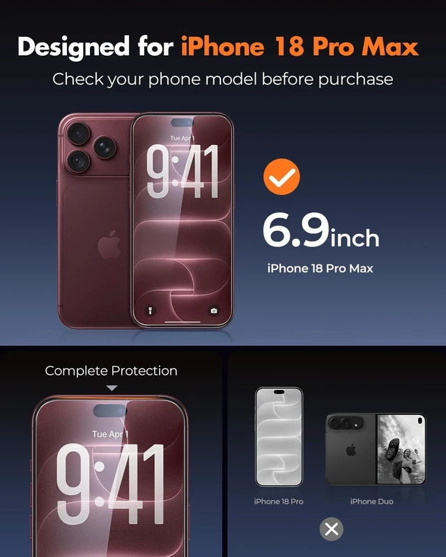 Alt view image 2 of 7 - 3-Pack Screen Protector for iPhone 18 Pro Max Tempered Glass