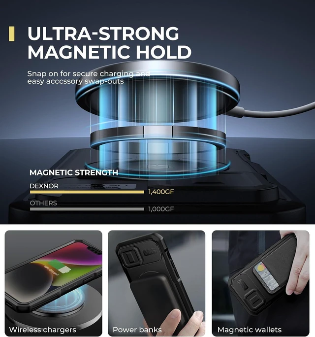 Alt view image 3 of 7 - for iPhone 13/iPhone 14 Case with Slide Camera Cover & Adjustable Kickstand & Built-in Screen Protector Magnetic Rugged Shockproof Bumper Cases Heavy-Duty Magnetic Protective Cover Black