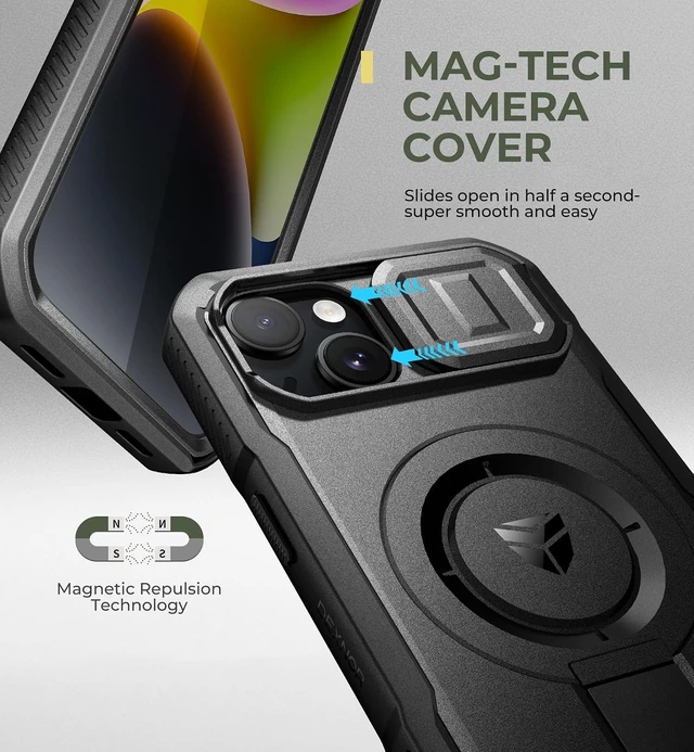 Alt view image 4 of 7 - for iPhone 13/iPhone 14 Case with Slide Camera Cover & Adjustable Kickstand & Built-in Screen Protector Magnetic Rugged Shockproof Bumper Cases Heavy-Duty Magnetic Protective Cover Black