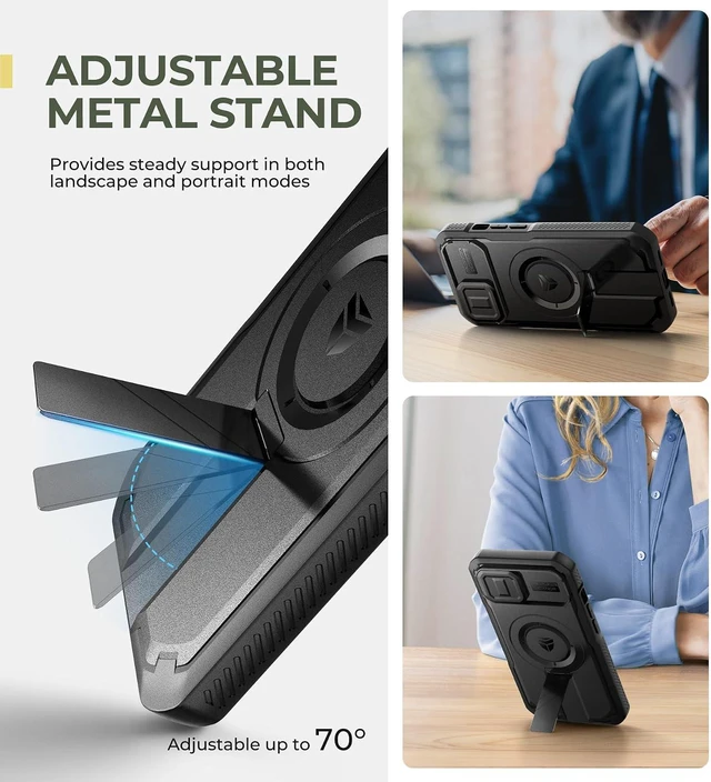 Alt view image 5 of 7 - for iPhone 13/iPhone 14 Case with Slide Camera Cover & Adjustable Kickstand & Built-in Screen Protector Magnetic Rugged Shockproof Bumper Cases Heavy-Duty Magnetic Protective Cover Black