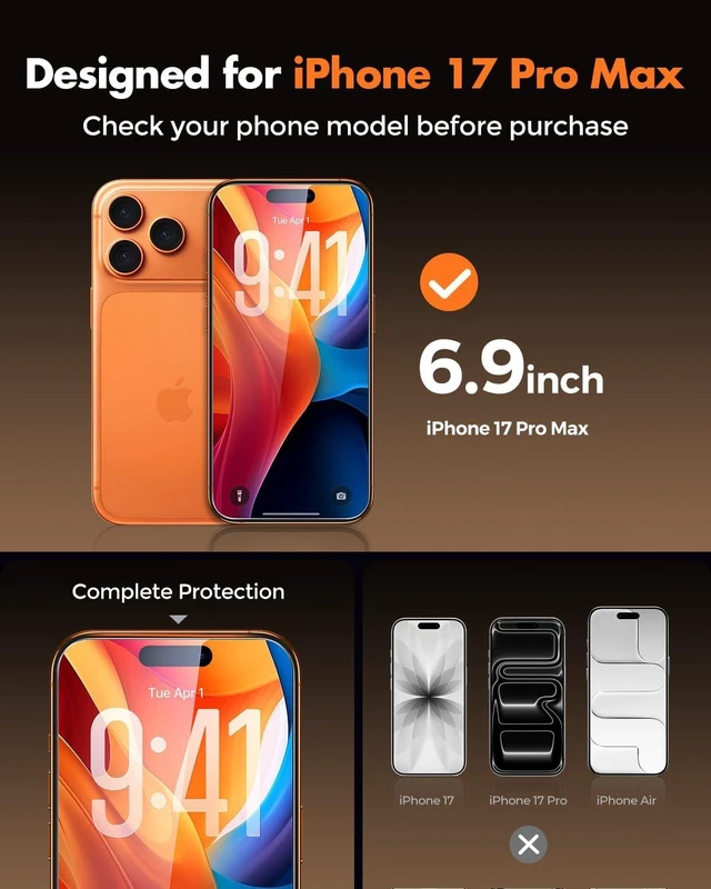 Alt view image 2 of 7 - 2-Pack Screen Protector for iPhone 17 Pro Max Tempered Glass