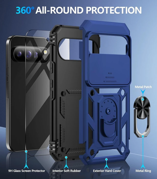 Alt view image 2 of 7 - for Google Pixel 11 Case/Pixel 11 Pro Case with Screen Protector & Slide Camera Lens Cover Built-in Ring Stand Protective Phone Case for Pixel 11 Case/Google Pixel 11 Pro Case (Blue)