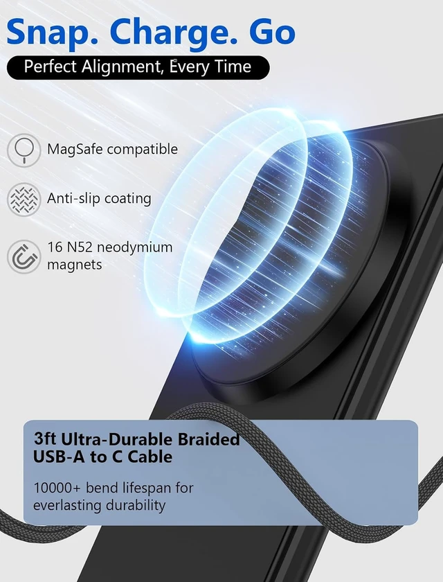 Alt view image 2 of 7 - for MagSafe Charger - Magnetic Wireless Charger for iPhone 12-17 Black