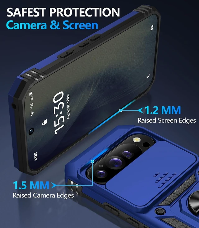Alt view image 7 of 7 - for Google Pixel 11 Case/Pixel 11 Pro Case with Screen Protector & Slide Camera Lens Cover Built-in Ring Stand Protective Phone Case for Pixel 11 Case/Google Pixel 11 Pro Case (Blue)