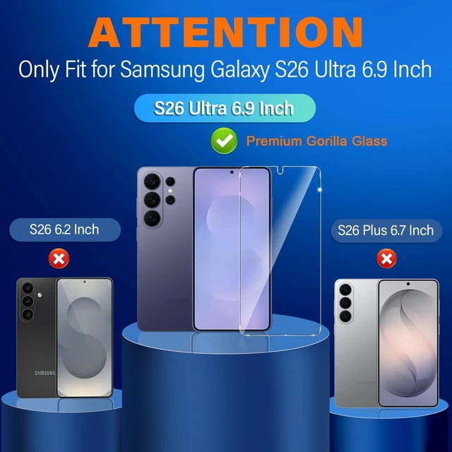 Alt view image 2 of 7 - 3 Pack for Galaxy S26 Ultra Screen Protector Tempered Glass + 3 Pack Camera Lens Protector Military Grade Shatterproof 9H Hardness Fingerprint Unlock Case Friendly 6.9 Inch