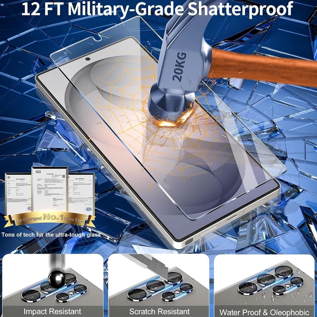 Alt view image 5 of 7 - 3 Pack for Galaxy S26 Ultra Screen Protector Tempered Glass + 3 Pack Camera Lens Protector Military Grade Shatterproof 9H Hardness Fingerprint Unlock Case Friendly 6.9 Inch