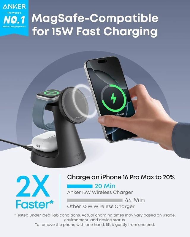 Alt view image 2 of 6 - MagSafe Charger Compatible MagGo 3-in-1 Qi2 15W Charging Station