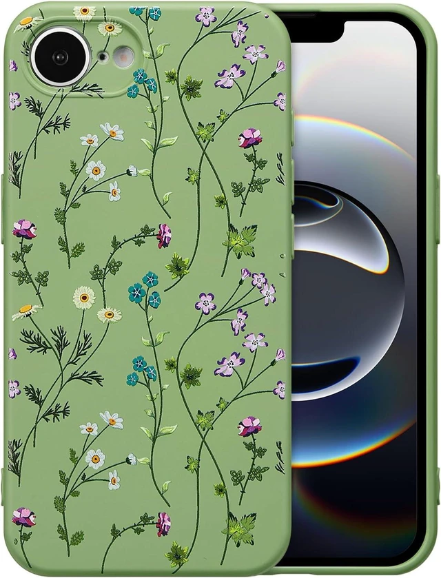 Main image of Floral Case for iPhone 16e/17e Silicone Cute Cover for Women Green