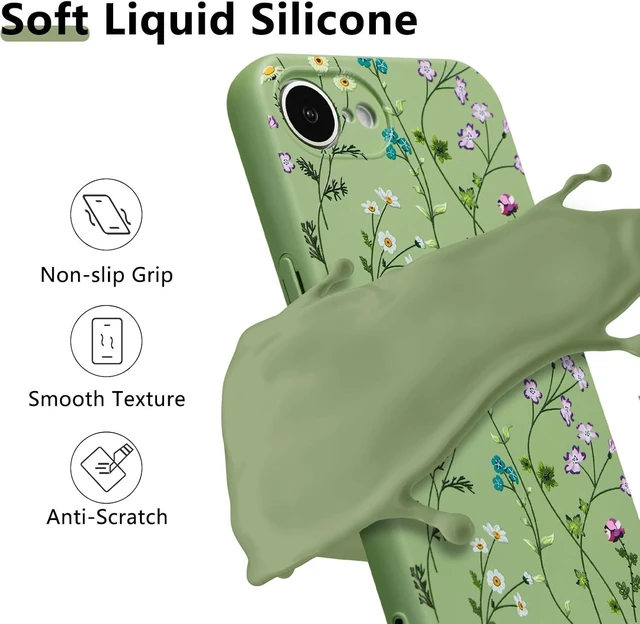 Alt view image 2 of 7 - Floral Case for iPhone 16e/17e Silicone Cute Cover for Women Green
