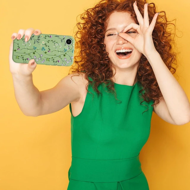 Alt view image 6 of 7 - Floral Case for iPhone 16e/17e Silicone Cute Cover for Women Green