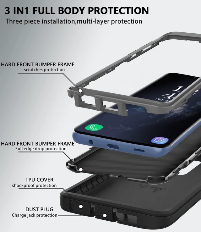 Alt view image 3 of 7 - for Galaxy S9 Case Shockproof Dropproof Heavy Duty Protective Galaxy S9 Csae 5.8 Inch (Black/Gray)