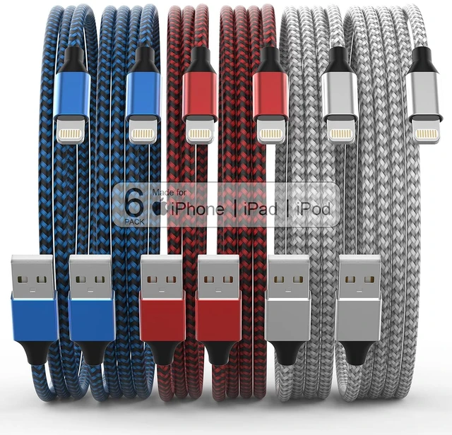 Main image of MFi Certified 6Pack 3/3/6/6/6/10 FT iPhone Charger Lightning Cable