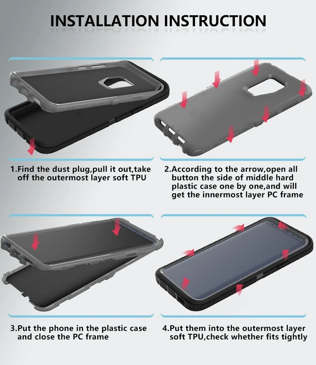 Alt view image 6 of 7 - for Galaxy S9 Case Shockproof Dropproof Heavy Duty Protective Galaxy S9 Csae 5.8 Inch (Black/Gray)