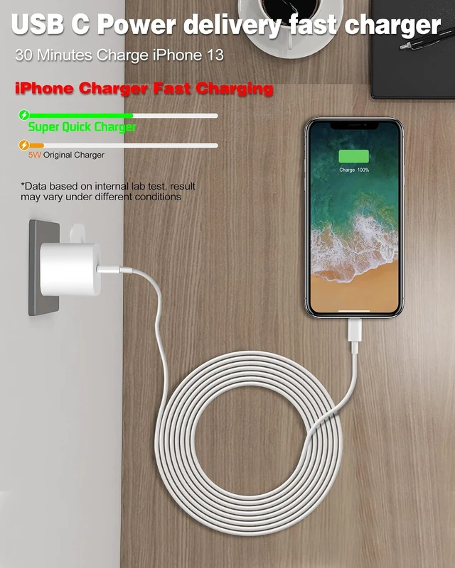 Alt view image 3 of 6 - iPhone Fast Charger Charger Super Quick iPhone Charger Fast Charging 2Pack 10FT Long Type-C to Lightning Cable Cord USB C Wall Charger Block Adapter for iPhone 14 13 12 11/13Pro Max/12Mini/XS/XR