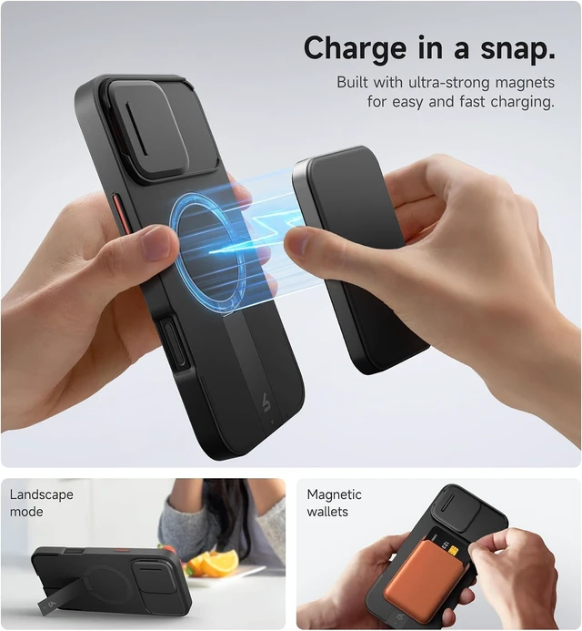 Alt view image 3 of 7 - for iPhone 16 Pro Max Case with Magnetic Camera Slide Cover and Adjustable Kickstand Compatible with MagSafe Shockproof Bumper Case Slim Protective Cover 6.9 Inch Black