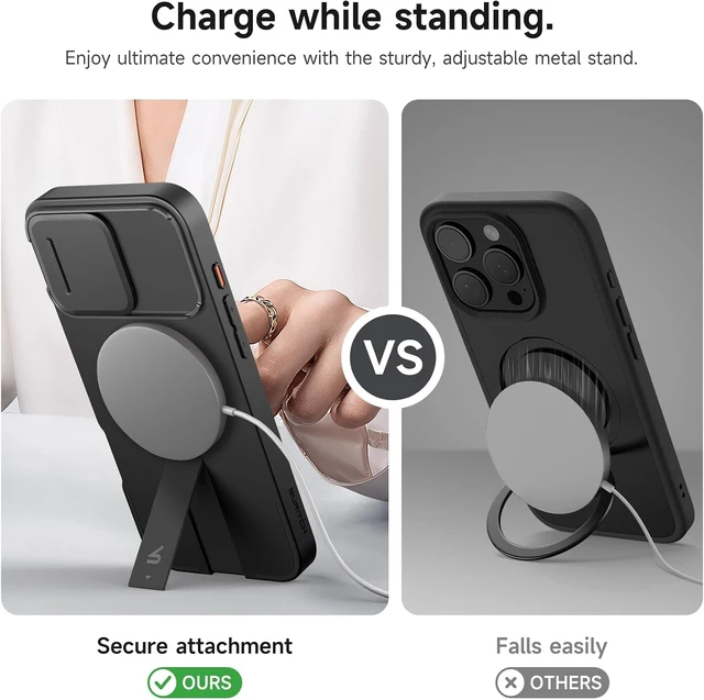 Alt view image 5 of 7 - for iPhone 16 Pro Max Case with Magnetic Camera Slide Cover and Adjustable Kickstand Compatible with MagSafe Shockproof Bumper Case Slim Protective Cover 6.9 Inch Black