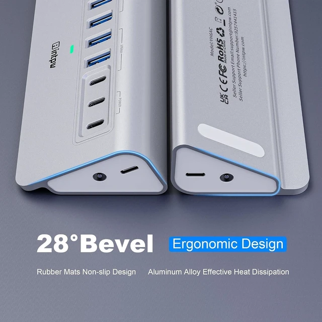 Alt view image 5 of 7 - Powered USB Hub 10Gbps, 9-Port USB 3.2/USB C Hub, 65W Power Adapter