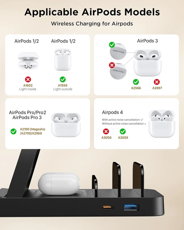 Alt view image 5 of 7 - Wireless Charger for iPhone - 5 in 1 Charging Station for Multiple Devices : Fast Wireless Charging Stand Dock for iPhone 17 16e 16 15 14 13 12 Pro Max Watch Airpods
