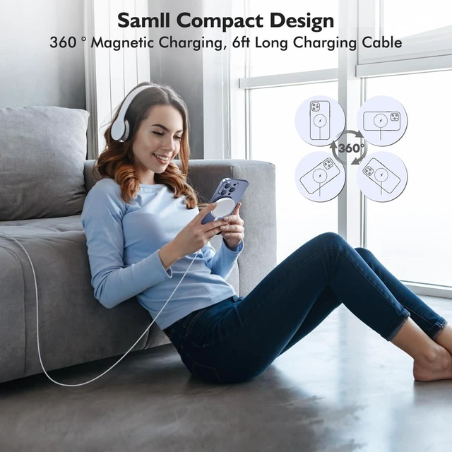 Alt view image 7 of 7 - Magnetic Charger for iPhone 17 Mag-Safe Fast Wireless Charging 2Pack 15W 6Foot Magnetic Charger Pad with 2Pack USB C PD Fast Charging Block for iPhone 17/17 Pro/16 ProMax/Plus/15 AirPods 3/Pro 2