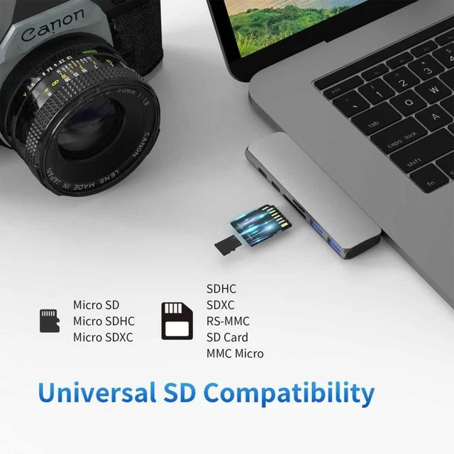 Alt view image 4 of 7 - USB C Hub for MacBook Pro/Air M1 M2 7-in-2 Thunderbolt 3/4 Compatible Adapter with 4K HDMI 100W PD 2 USB 3.0 and SD/TF Card Reader