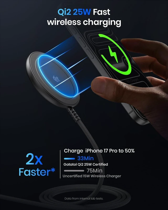 Alt view image 2 of 7 - Magnetic 25W Wireless Charger 5FT Qi2 Fast Charging Pad for MagSafe