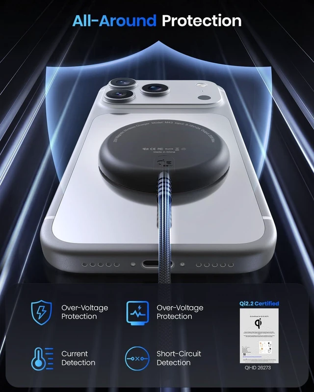Alt view image 4 of 7 - Magnetic 25W Wireless Charger 5FT Qi2 Fast Charging Pad for MagSafe