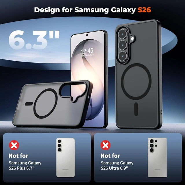 Alt view image 2 of 7 - Magnetic for Galaxy S26 Case with Screen Protector (Built-in Magnets) (Military Grade Drop Protection) Slim Translucent Shockproof Phone Case Black