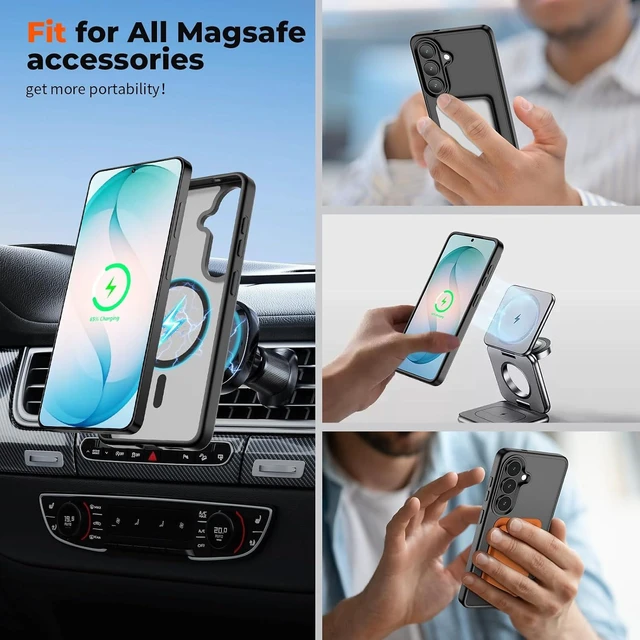 Alt view image 3 of 7 - Magnetic for Galaxy S26 Case with Screen Protector (Built-in Magnets) (Military Grade Drop Protection) Slim Translucent Shockproof Phone Case Black