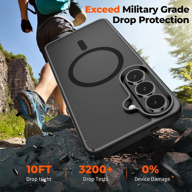 Alt view image 5 of 7 - Magnetic for Galaxy S26 Case with Screen Protector (Built-in Magnets) (Military Grade Drop Protection) Slim Translucent Shockproof Phone Case Black