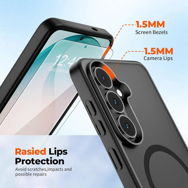Alt view image 6 of 7 - Magnetic for Galaxy S26 Case with Screen Protector (Built-in Magnets) (Military Grade Drop Protection) Slim Translucent Shockproof Phone Case Black