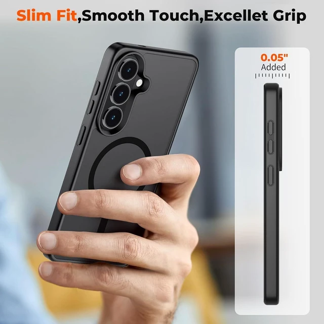Alt view image 7 of 7 - Magnetic for Galaxy S26 Case with Screen Protector (Built-in Magnets) (Military Grade Drop Protection) Slim Translucent Shockproof Phone Case Black