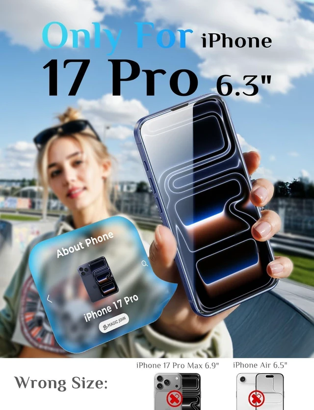 Alt view image 2 of 7 - Easy Installation for iPhone 17 Pro Screen Protector 2 Pack