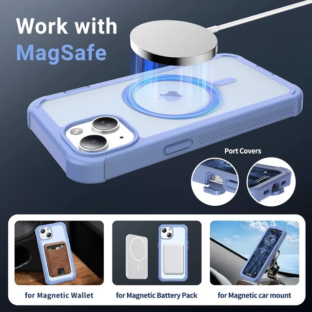 Alt view image 4 of 7 - Magnetic for iPhone 14 Case Heavy Duty Protection Blue Purple