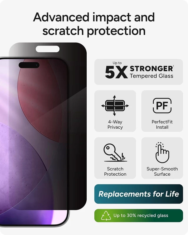 Alt view image 2 of 7 - Privacy XTR Screen Protector for iPhone 17 Pro