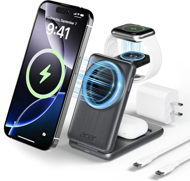 Main image of 3 in 1 Charging Station for Device, Magnetic Palm-Sized Foldable Fast Charger Stand Compatible with MagSafe for iPhone 17, Watch & AirPods, Foldable Charging Dock for Desk S3