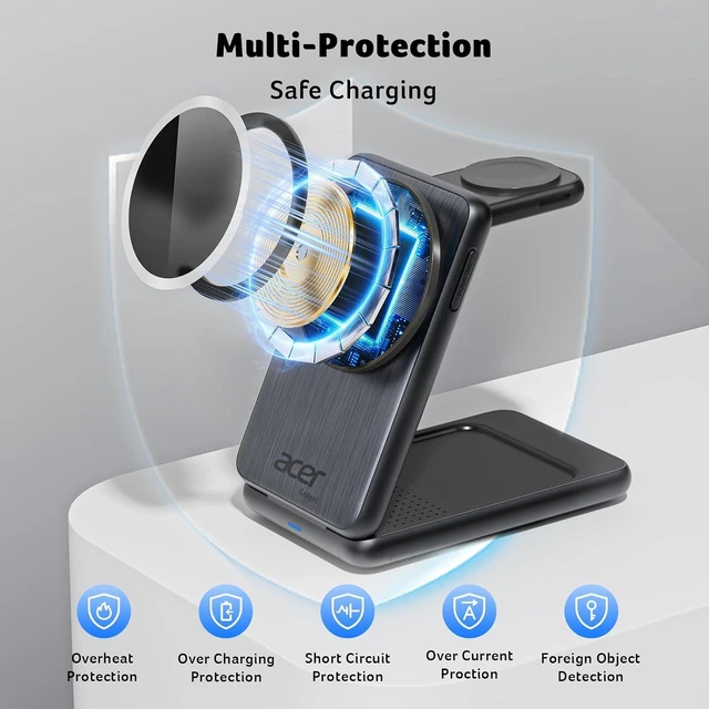Alt view image 4 of 7 - 3 in 1 Charging Station for Device, Magnetic Palm-Sized Foldable Fast Charger Stand Compatible with MagSafe for iPhone 17, Watch & AirPods, Foldable Charging Dock for Desk S3